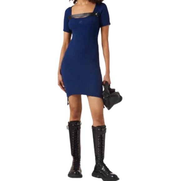 COURREGES Ribbed Knit Racer Mini Dress - Navy Blue - Size M - NWT *AMAZING*  - joarbit.com